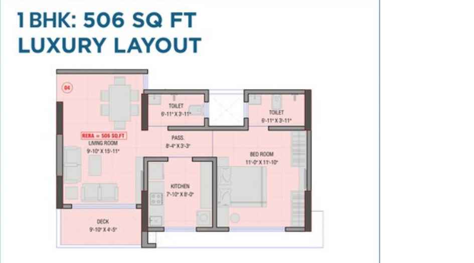 Aqua-Rose-Tower-Floor-Plan -1-BHK-506-sqft